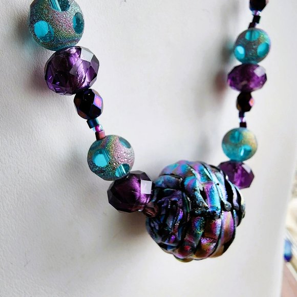 One of Kind Necklace Dichroic with One of Kind Paula Radke Centerbead - Picture 2 of 3